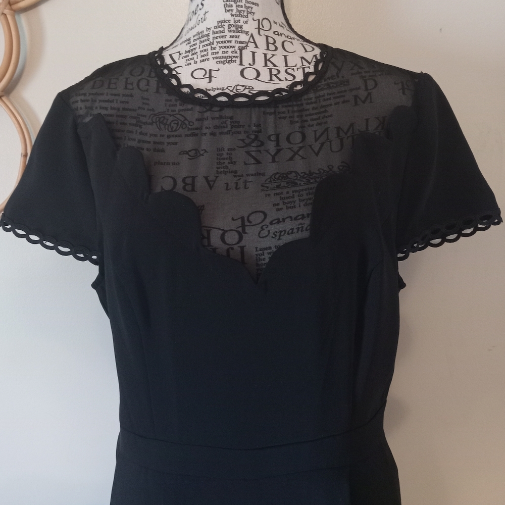 Anthropologie Black Scalloped Yoke Mini Dress - Picture 7 of 15